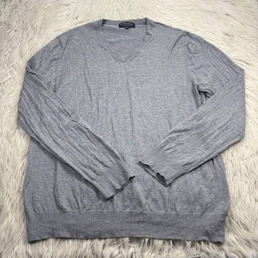 Brooks Brothers Men's XL Gray V-Neck Supima Cotton Sweater Preppy Heritage